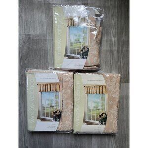 Lot 3 Tailored Window Valances 54" X 15" Chenille Beige Floral Pattern